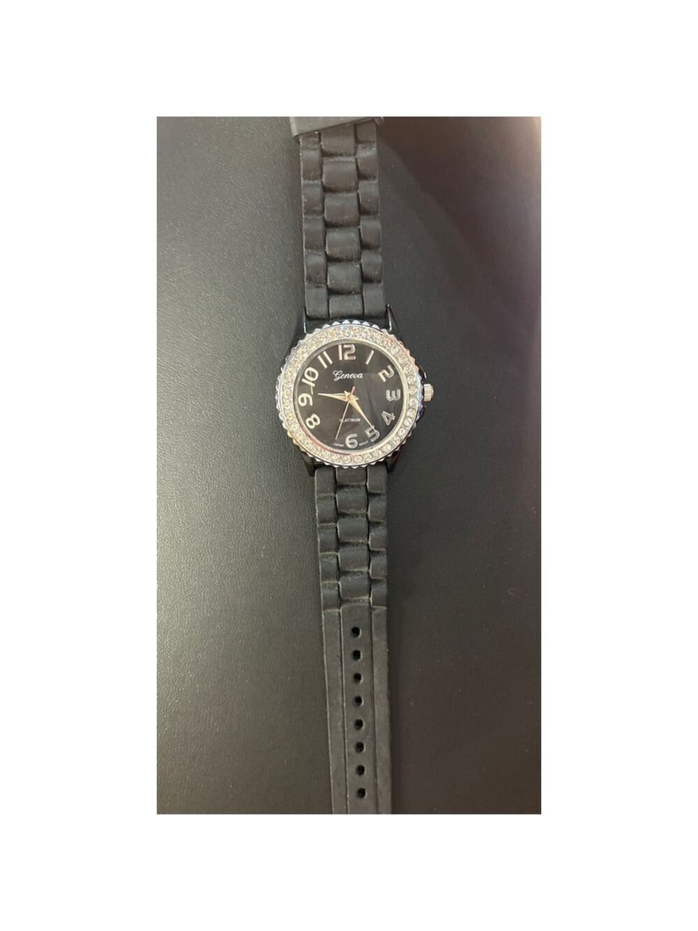 Women's Geneva Black & Silver Rhinestone Fashion Watch size 5 to 7.75 working